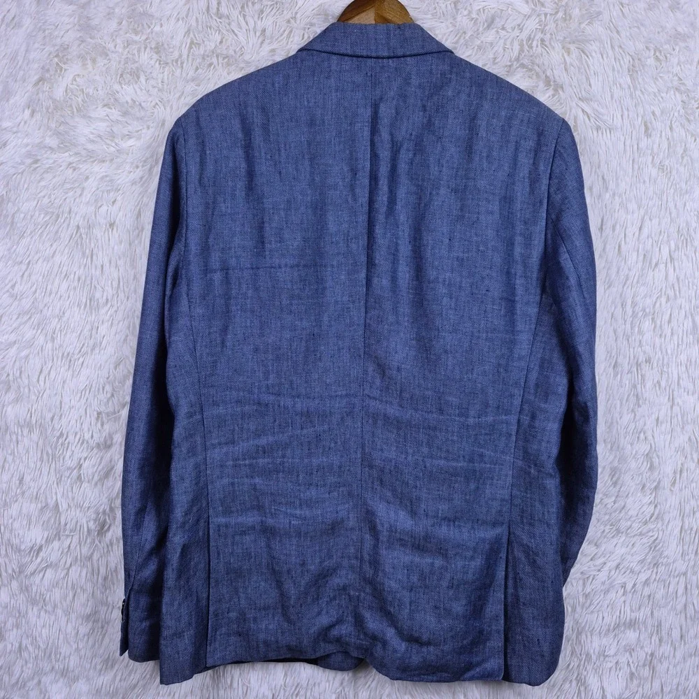 Banana Republic Mens 42R Slim Fit Linen Blazer Comet Blue 2-Button Jacket